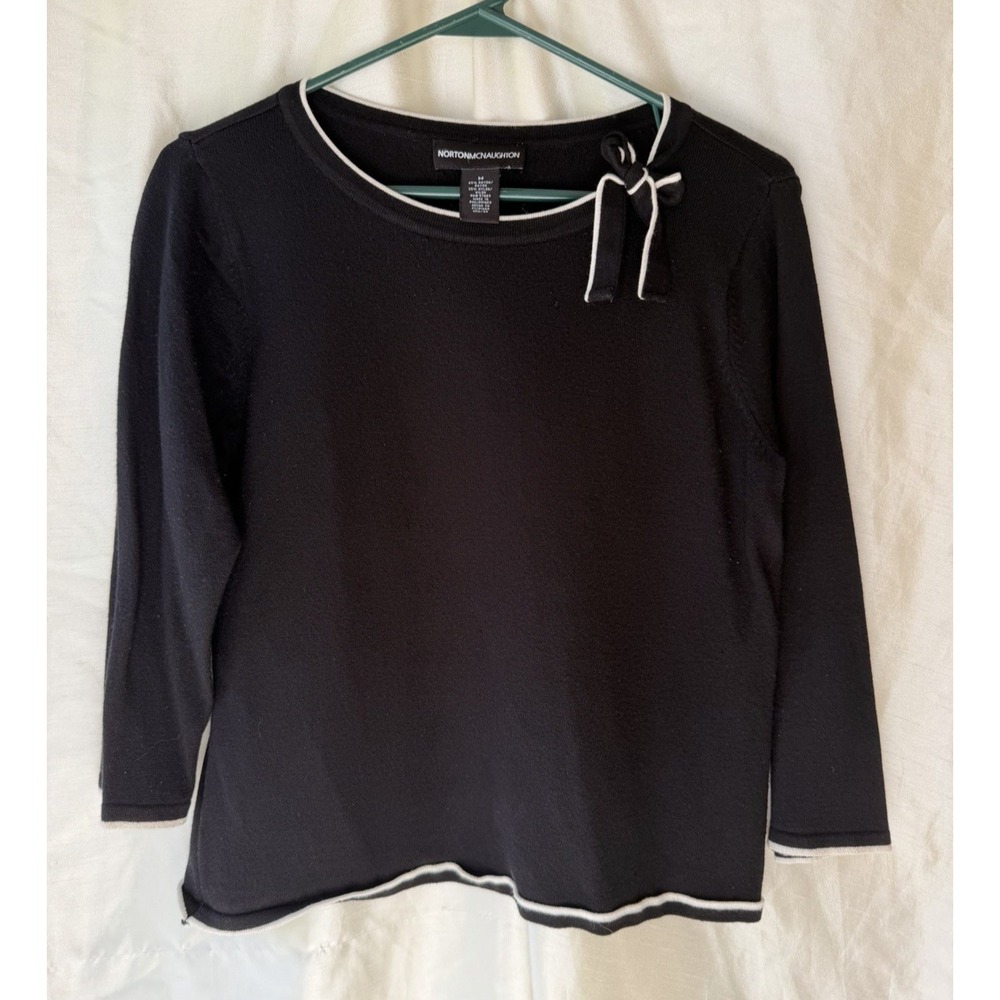 Norton McNaughton Top Womens‎ Medium Black White Sweater Bow